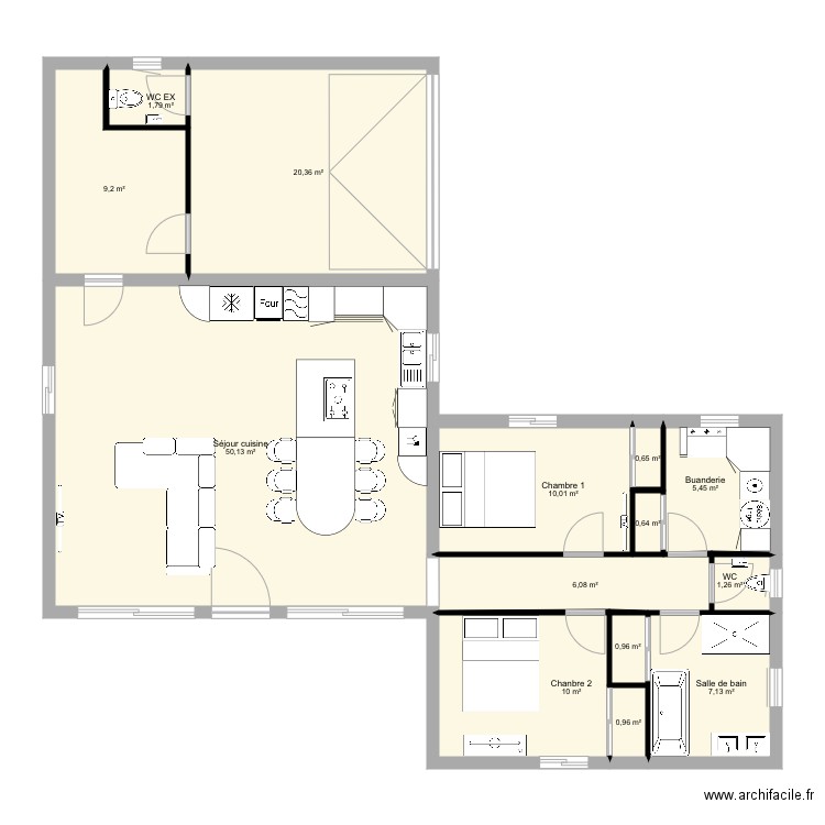 Maison. Plan de 14 pièces et 125 m2