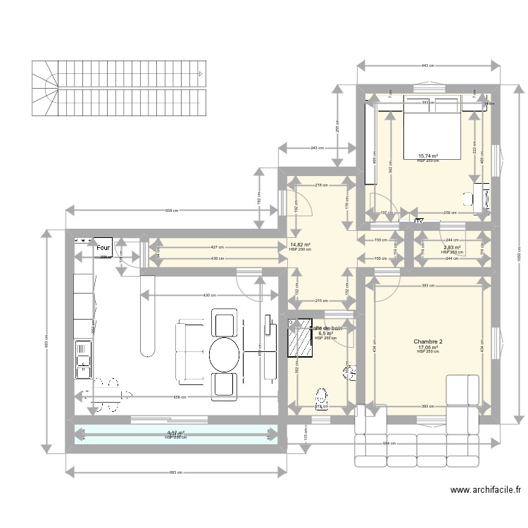 F3 appartement. Plan de 6 pièces et 61 m2