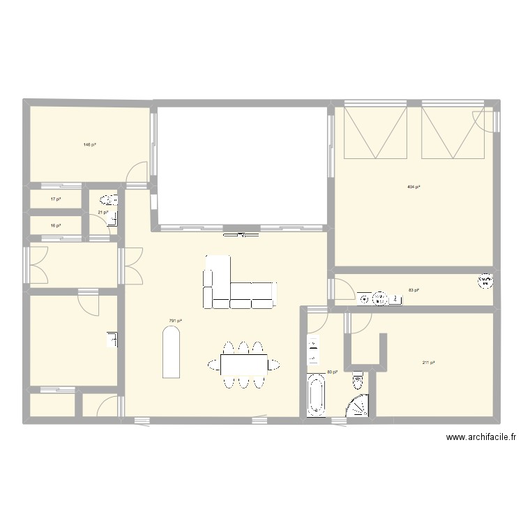 maison en u. Plan de 9 pièces et 164 m2