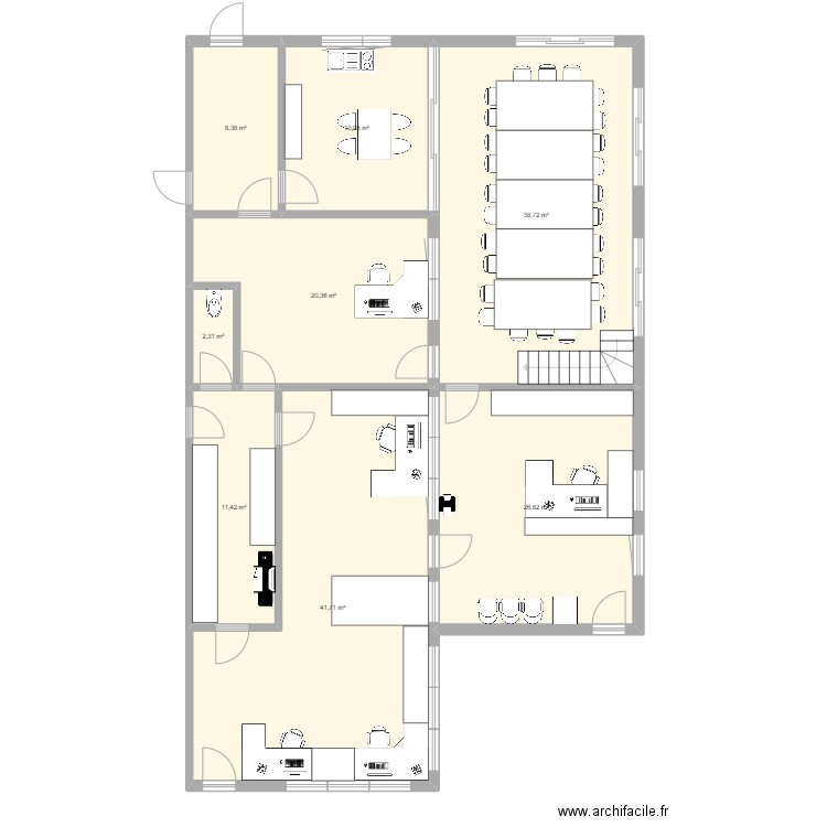 Bureaux 2. Plan de 10 pièces et 230 m2