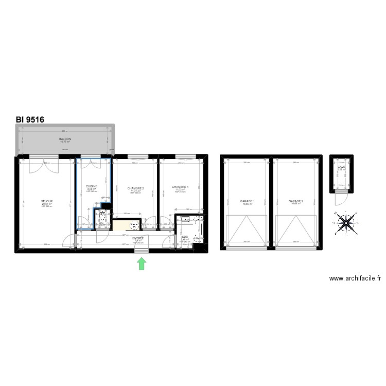 BI 9516. Plan de 14 pièces et 111 m2