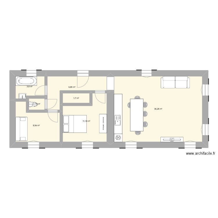 REZ. Plan de 7 pièces et 70 m2