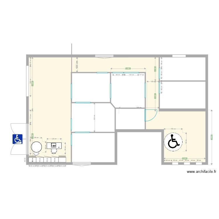 accessibilité handicapé. Plan de 5 pièces et 87 m2
