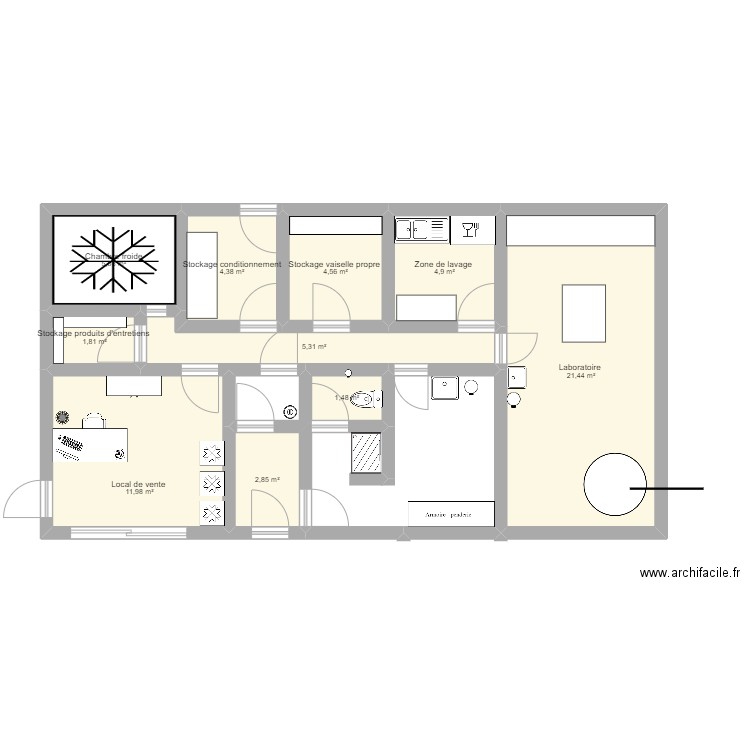 Laboratoire transfo . Plan de 10 pièces et 64 m2