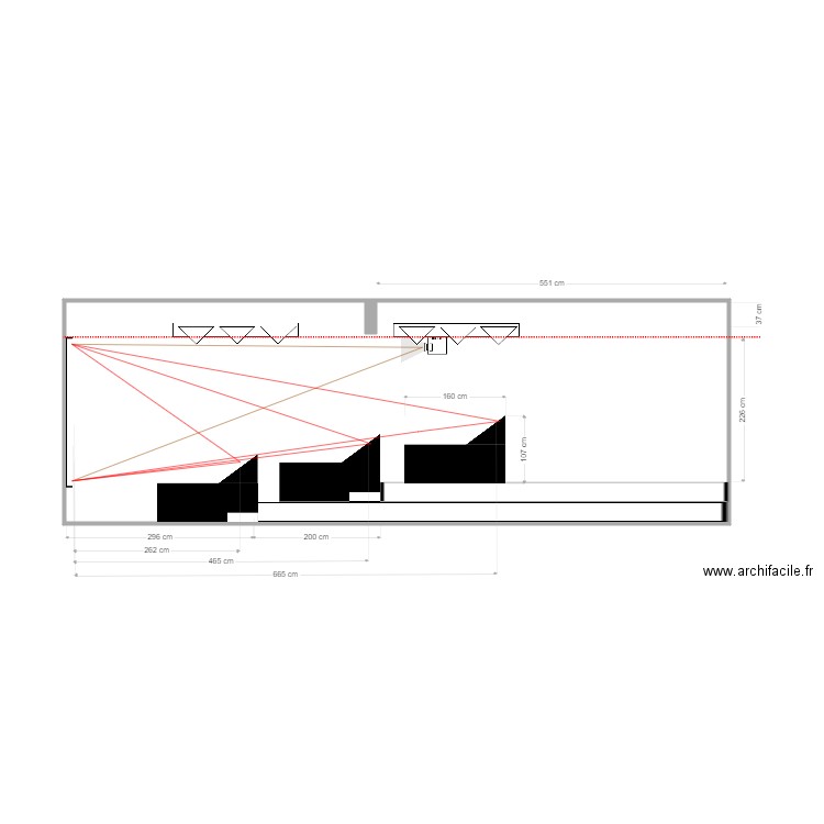 Mons Terry Smith Private Cinema visio angle + projecteur position. Plan de 1 pièce et 36 m2