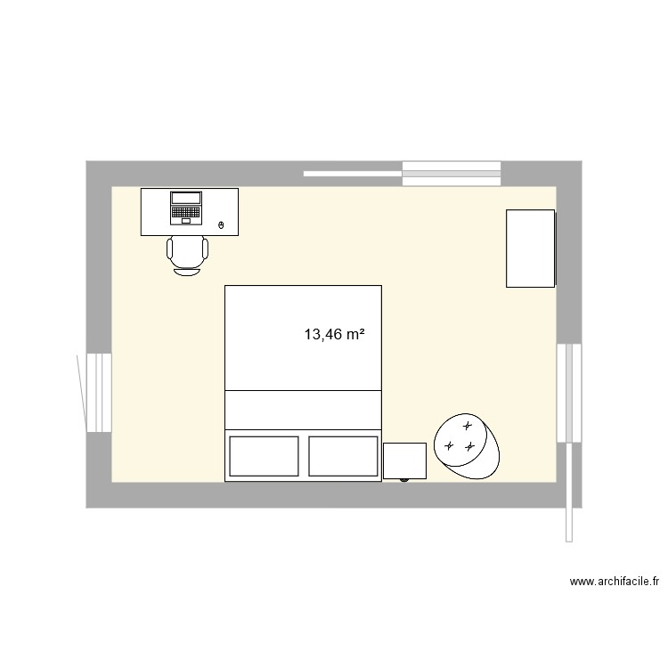 Chambre. Plan de 1 pièce et 13 m2