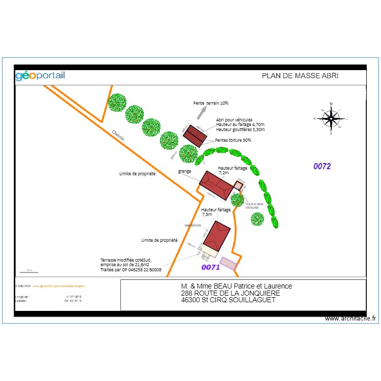 PLAN DE MASSE AVEC ABRI VEHICULES MODIFIE. Plan de 0 pièce et 0 m2