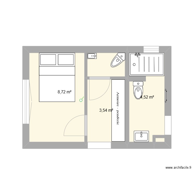 chambre2. Plan de 3 pièces et 17 m2