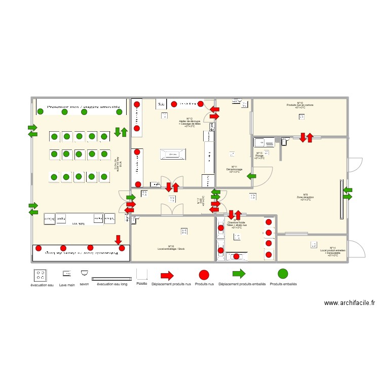 Produits emballés et nus / stockage 2. Plan de 10 pièces et 64 m2