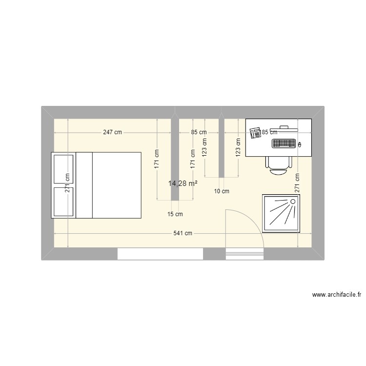 STUDIO. Plan de 1 pièce et 14 m2