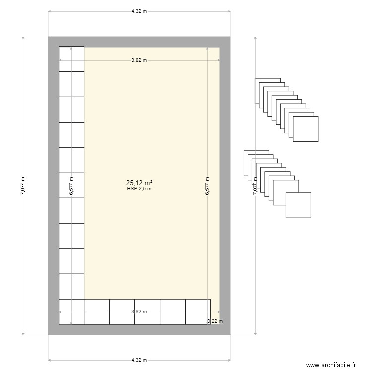 atelier plafond dalle de 60 1. Plan de 1 pièce et 25 m2