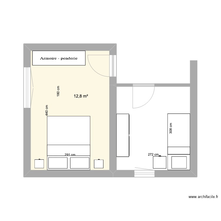 Louise Chambre 1. Plan de 1 pièce et 13 m2