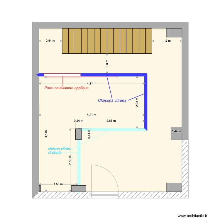 Cloisons Biarritz RDC. Plan de 2 pièces et 36 m2