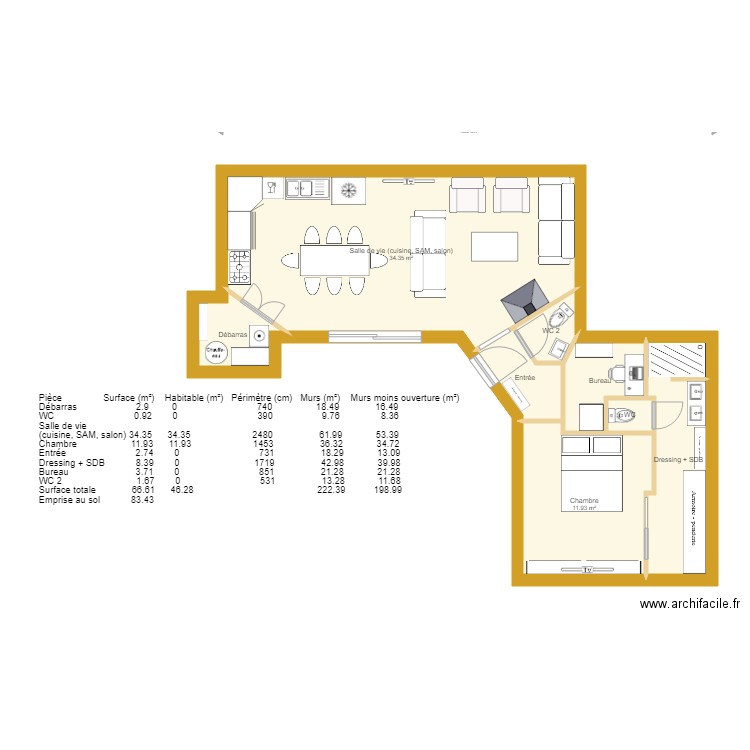 Projet 80 m2 ES. Plan de 0 pièce et 0 m2