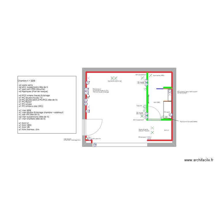 Roc Mer Studio - Implantation électrique - V11.01. Plan de 1 pièce et 20 m2