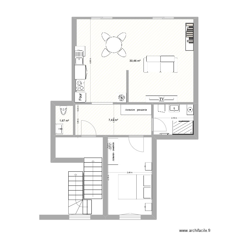 Ecole &er étage. Plan de 3 pièces et 40 m2