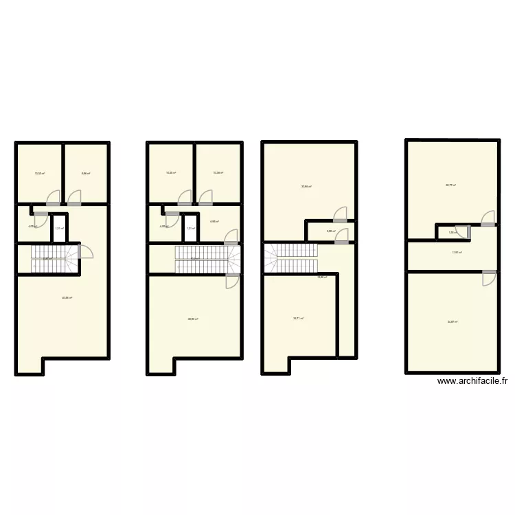 Gambetta. Plan de 21  et 302 m²