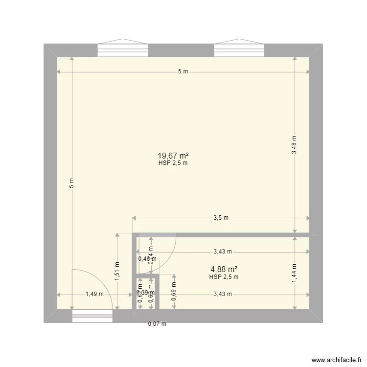 studio V2. Plan de 2  et 25 m²