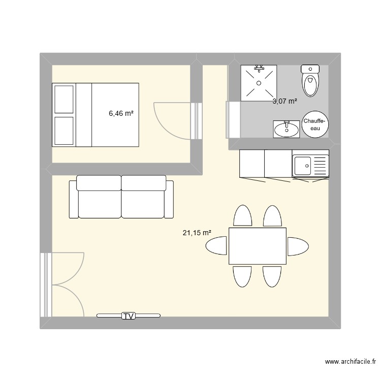 tenyhouse. Plan de 3 pièces et 31 m2
