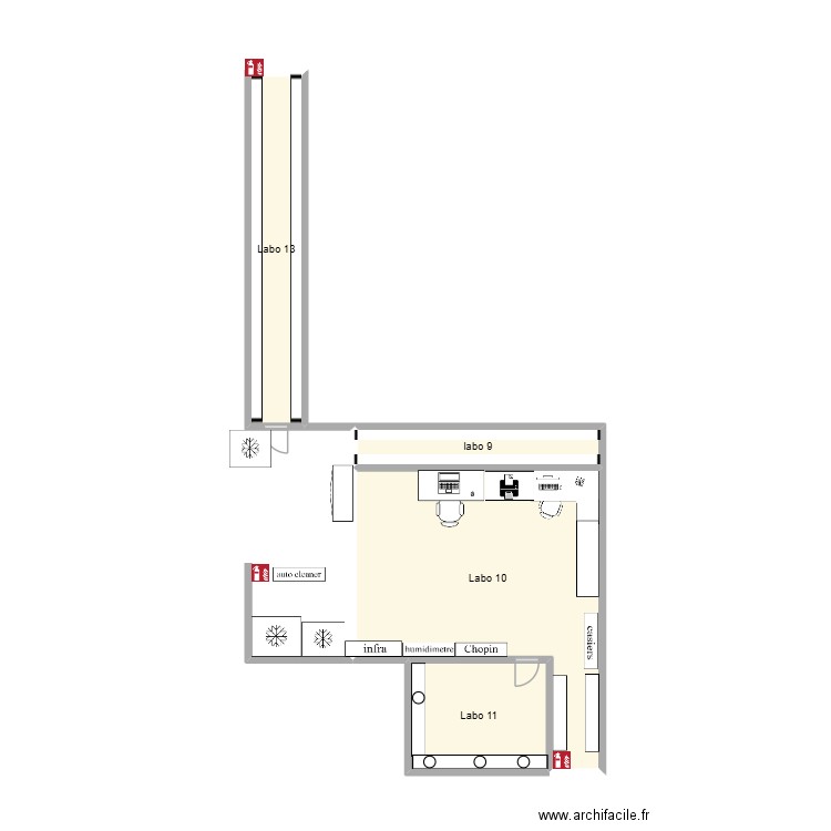 Salle PSM. Plan de 4 pièces et 27 m2
