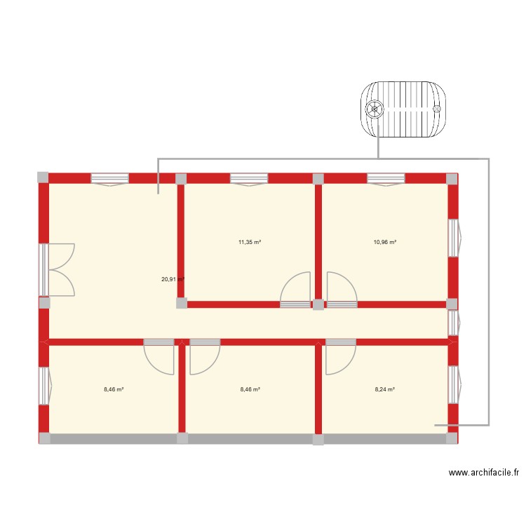 YAM. Plan de 6 pièces et 68 m2