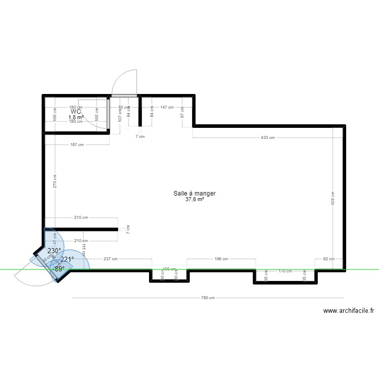 CAUCHON. Plan de 2 pièces et 39 m2