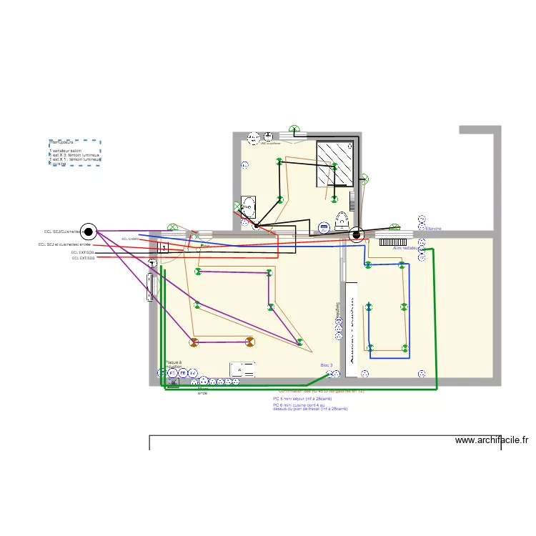 appartement T2 la ciotat &eacute;clairage et RJ45. Plan de 