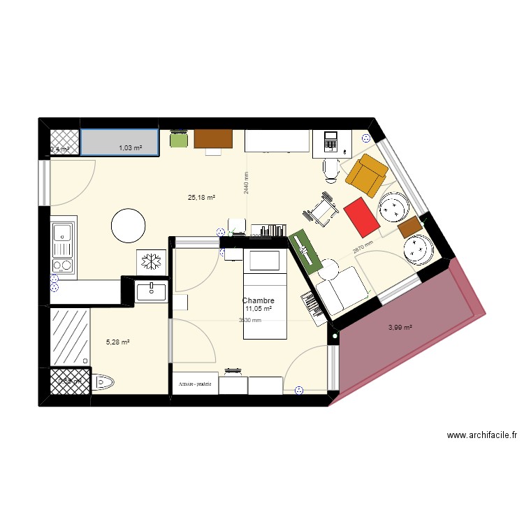 Appartement GIRANDIERE Meubles - OPTION 5. Plan de 7 pièces et 47 m2
