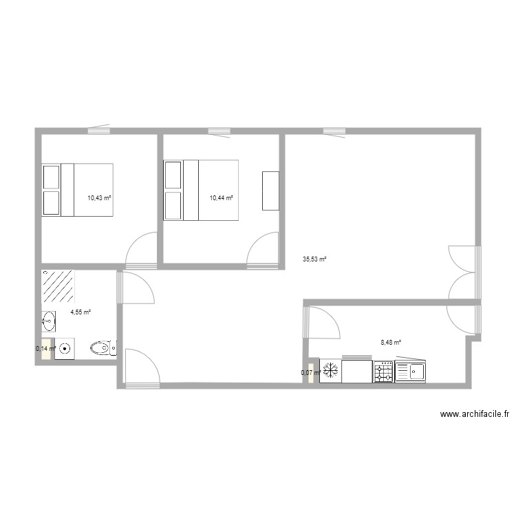 Appartement 2. Plan de 7 pièces et 70 m2