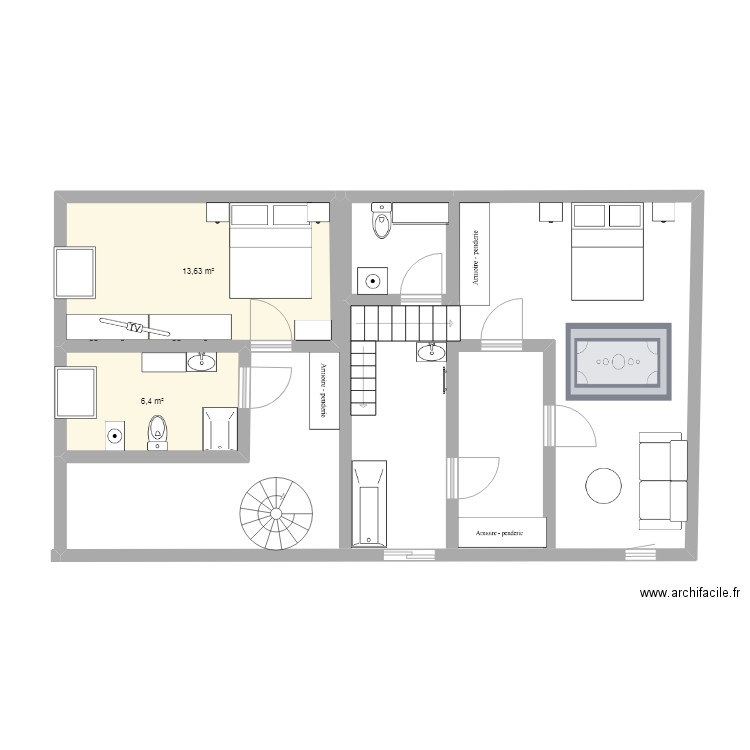 etage. Plan de 2 pièces et 20 m2