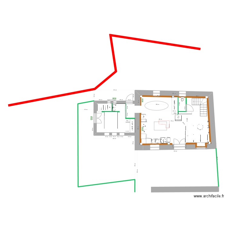 rdc avec limite et terrasse. Plan de 0 pièce et 0 m2