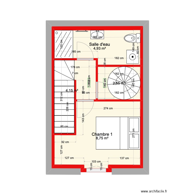 Etage maison 2. Plan de 4 pièces et 20 m2