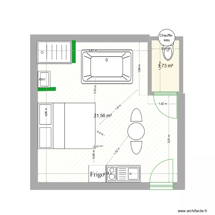 plan aloes 2. Plan de 2  et 23 m²