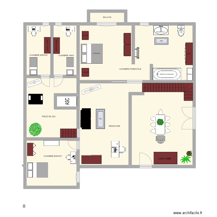 biganos 1 étage. Plan de 8 pièces et 189 m2