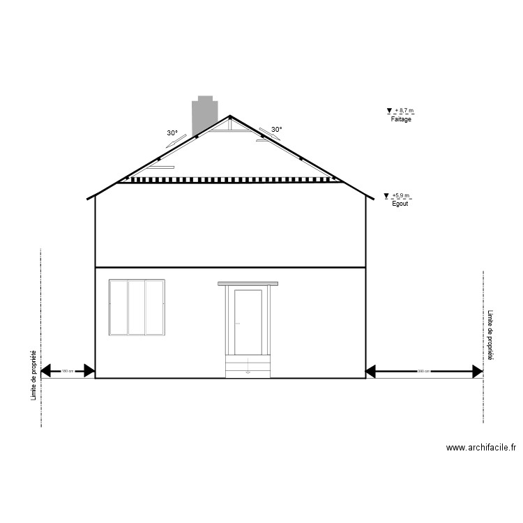 Façade Sud Ouest initial. Plan de 0 pièce et 0 m2