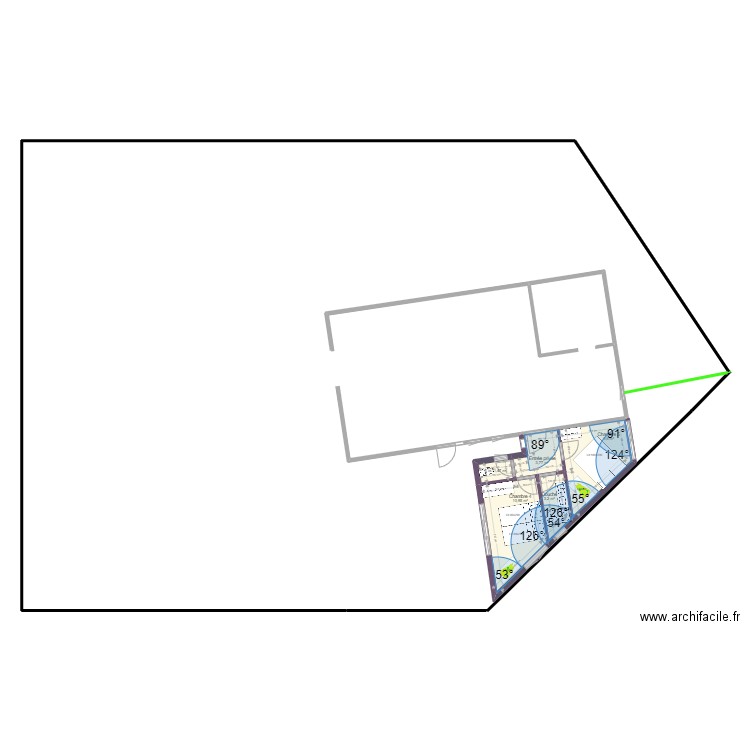 Triangle 2 Ch 29 M2. Plan de 5 pièces et 29 m2