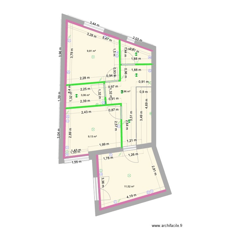 R+1 Grande location électricité. Plan de 6 pièces et 46 m2