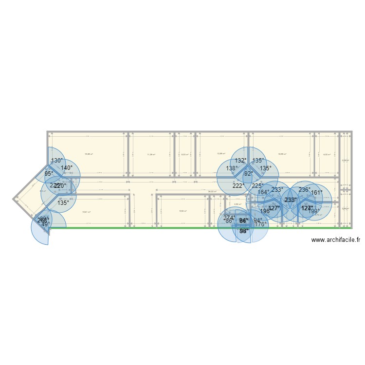 projet bureau. Plan de 17 pièces et 163 m2