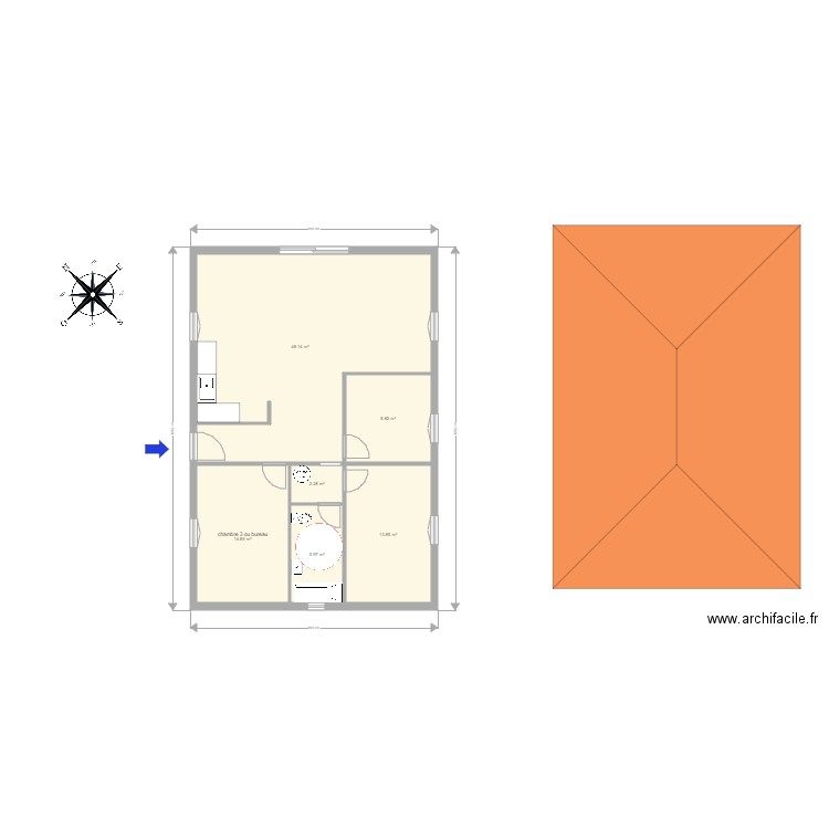 plan maison plain pied 96 . Plan de 0 pièce et 0 m2