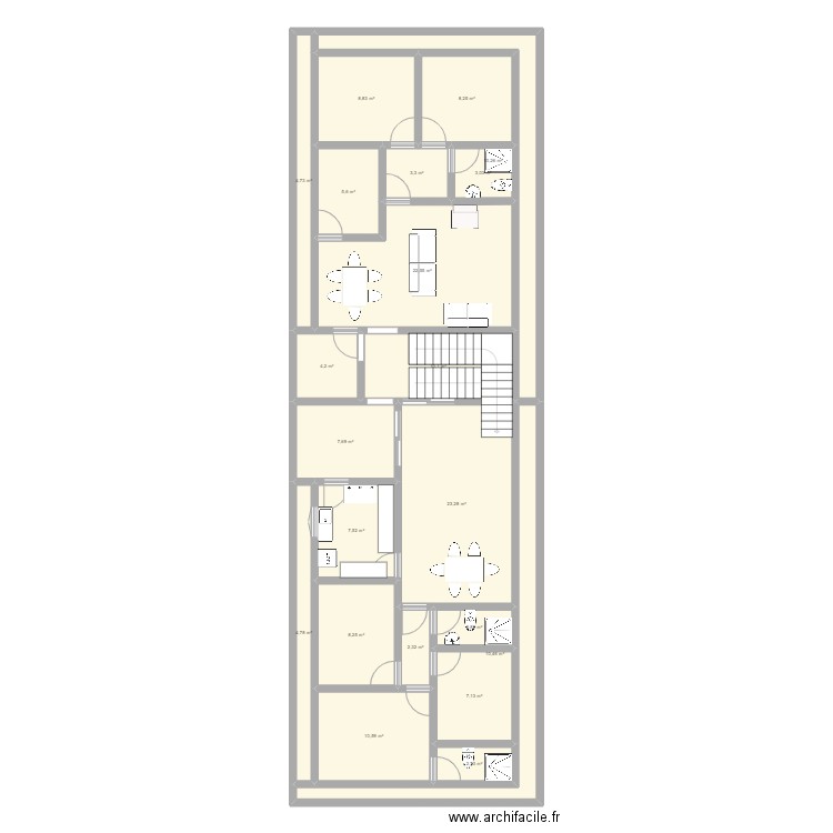 sika2. Plan de 21 pièces et 168 m2