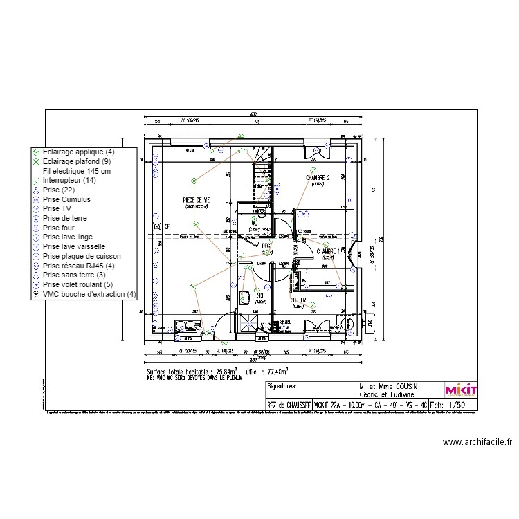 COUSIN RDC Plan elec. Plan de 0 pièce et 0 m2