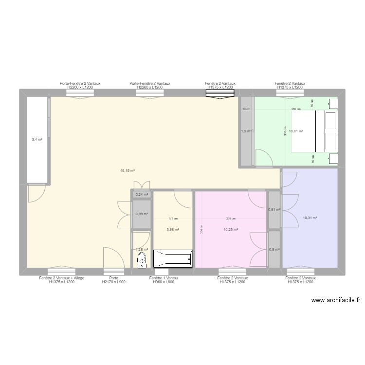 GANAUDIERES RDC Huisseries. Plan de 12 pièces et 95 m2