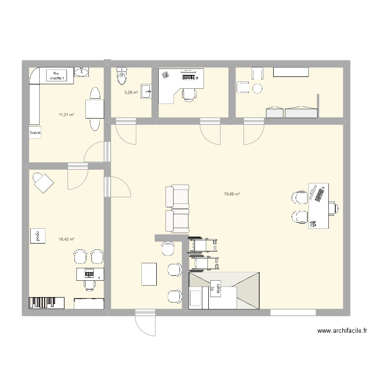 cabinet médical. Plan de 4 pièces et 111 m2