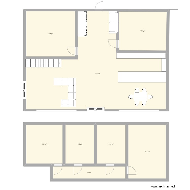 Maison. Plan de 8 pièces et 196 m2