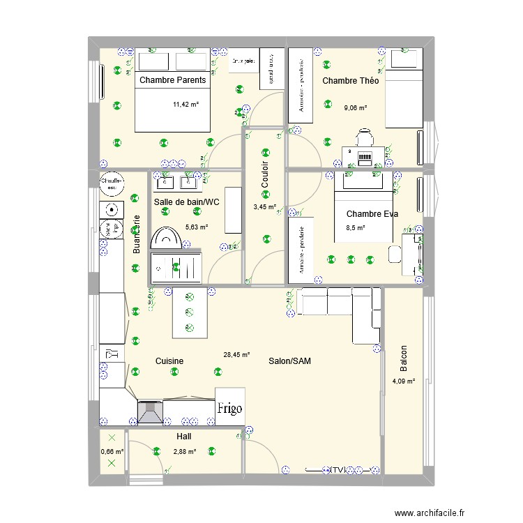 Maison Hourselle Duarte. Plan de 9 pièces et 74 m2