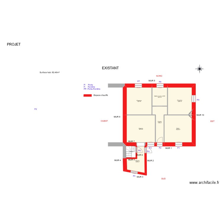 GRELIER Aline_ Existant. Plan de 10 pièces et 85 m2
