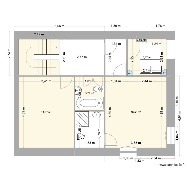 paulhan etage. Plan de 5 pièces et 41 m2