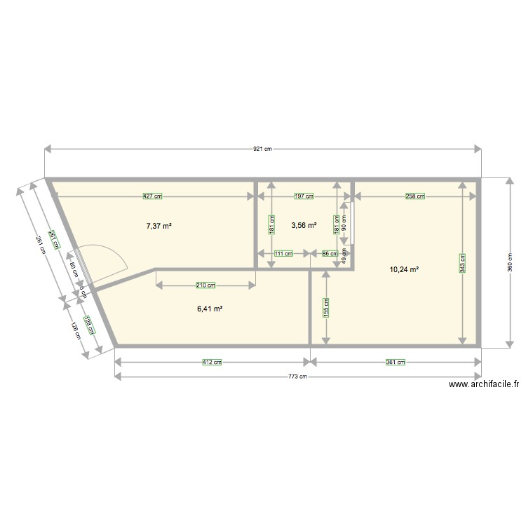 Mesures hall hamam novembre . Plan de 4 pièces et 28 m2