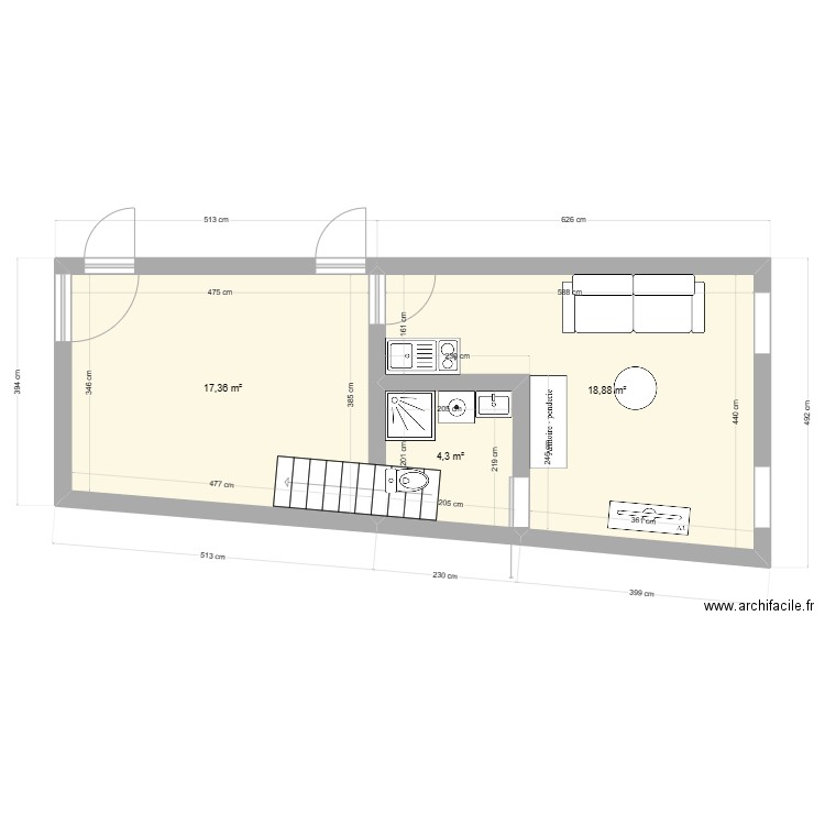 20 FERRAUD BAS GAUCHE. Plan de 3 pièces et 41 m2