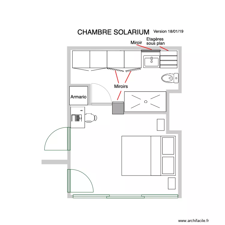Chambre &eacute;l&eacute;ment cuis sanibroyeur douche petit dressing . Plan de 